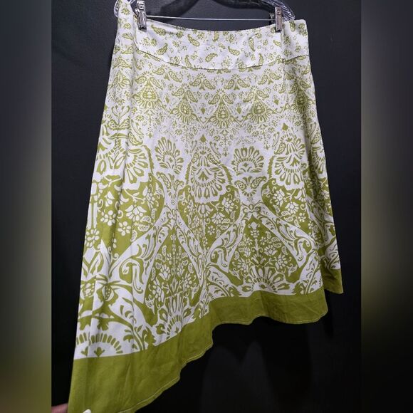 Green White Tribal Print A Line Midi Skirt Cotton Sz 18 Plus Size - Picture 5 of 7